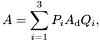 \[ A = \sum_{i=1}^3 P_i A_{\textrm{d}} Q_i, \]